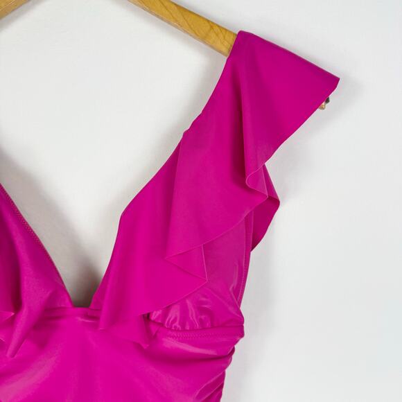 J Crew Womens Ruched Ruffle One Piece Swimsuit Size 4 Pink - Picture 6 of 14